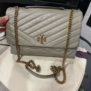 Tory Burch Gray and Gold Chevron Shoulder Bag